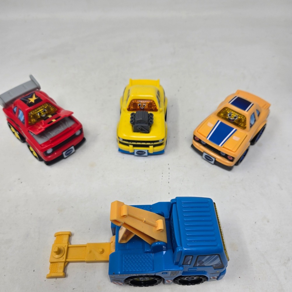 VTech Go Go Smart Wheels Vehicle Lot Tow Truck Race Car Hot Rod 4 Piece Set